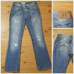 A/X distressed denim low rise boot cut jeans